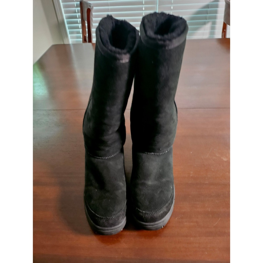 UGG Tall Boots Womens 7 Black Suede Shearling Braid Detail F27012H